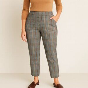 Talbots Petite 2P Pull On Plaid Ankle Pants Stretch Rayon Blend Brown Blue